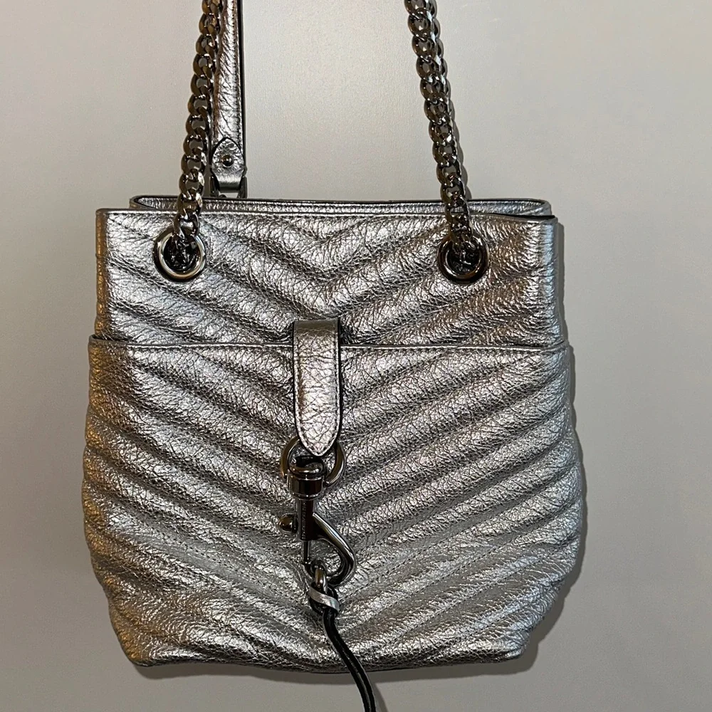 Rebecca Minkoff Edie Crossbody Bucket Bag in Silver Metallic